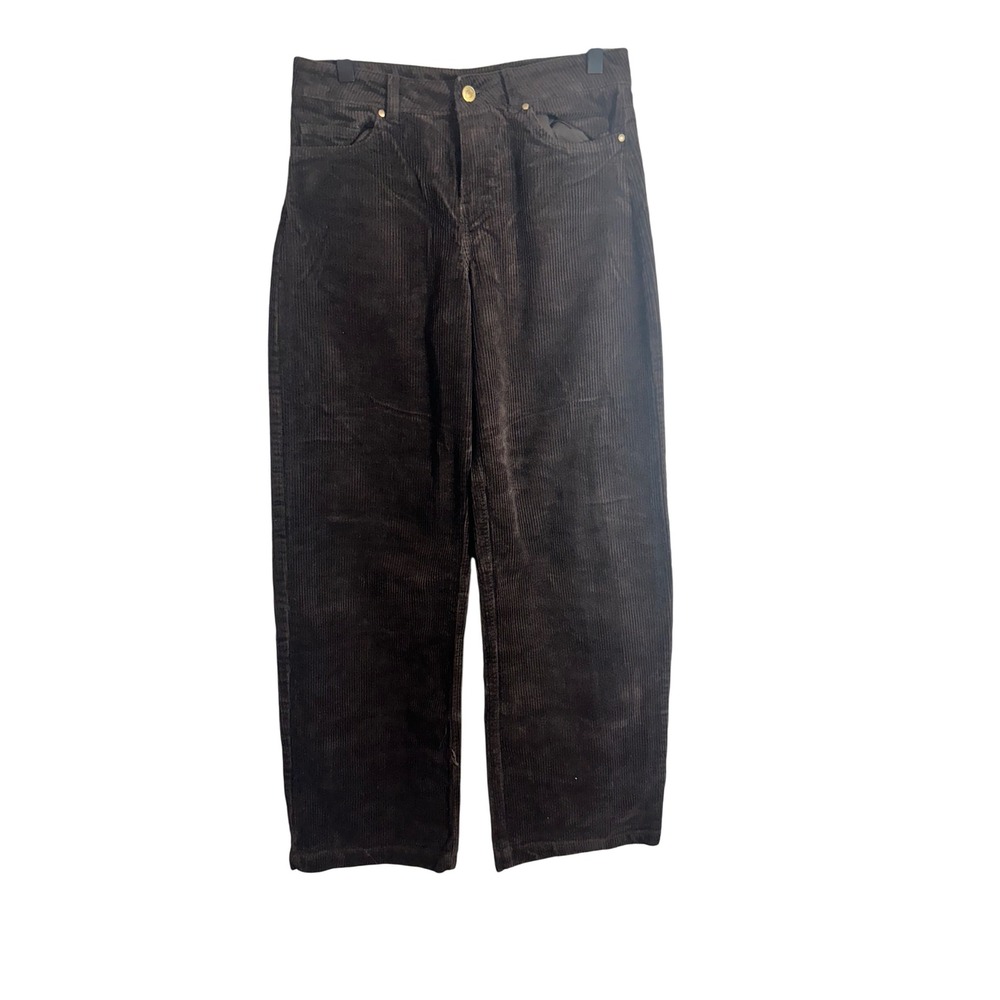 Zara Womens Dark Brown Corduroy Wide Leg High Rise Pants Cinch Back Size 4